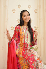 Swiss Lawn Digital Printed 3 Pc Suit - Wear Ochre