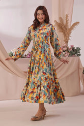 Ochre Clothing Women's Casual -Boski Linen Printed Dress-SOD-05