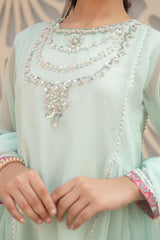 Ochre Clothing Girls Full Suits Chiffon Hand Adda Work 3 Pc Suit