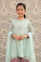 Ochre Clothing Girls Full Suits Chiffon Hand Adda Work 3 Pc Suit