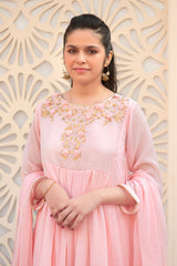 Ochre Clothing Girls Full Suits Chiffon Hand Adda Work 3 Pc Suit