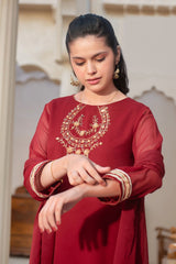 Chiffon Hand Adda Work 3 Pc Suit - Wear Ochre