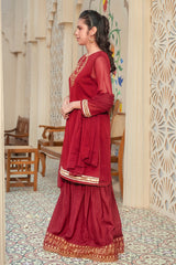 Chiffon Hand Adda Work 3 Pc Suit - Wear Ochre