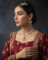 Meenakari Floral Pearl Necklace Set Golden Red - Zeesy Jewellery