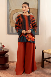 Zebaish By Stitch Vibes Stitched 2 Piece Co Ords Set Suit-Rust Co-Ord Set