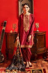 Aayra Stitched Summer Collection'2025-AY609 - Emb Maroon 3Pc