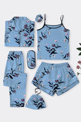 Studio By Arj She's Inn Blissful Silky Satin Night Dress For Women and Girls 7 Piece Night Wear- Silky Satin Womens Pajama Sets Button Down Sleepwear Loungewear - Night Dress Nighty with Shirt and Trouser by Mid Night Vibes