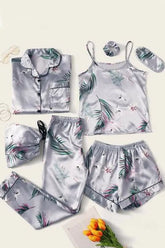 Studio By Arj She's Inn Flair Silky Satin Night Dress For Women and Girls 7 Piece Night Wear- Silky Satin Womens Pajama Sets Button Down Sleepwear Loungewear - Night Dress Nighty with Shirt and Trouser by Mid Night Vibes