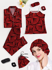 Studio By Arj Eshaal Omani Blissful Nights – 7-Piece Silk Pajama Set Silky Finish Night Dress For Women and Girls 7 Piece Night Wear Women's Pajama Sets