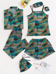 Studio By Arj Eshaal Omani Serenity Silk – Ultimate Comfort 7-Piece Pajama Set Silky Finish Night Dress For Women and Girls 7 Piece Night Wear Women's Pajama Sets