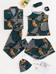 Studio By Arj Eshaal Omani Dream Essence – Elegant Silk Nightwear Set Silky Finish Night Dress For Women and Girls 7 Piece Night Wear Women's Pajama Sets