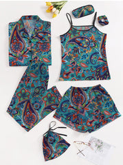 Studio By Arj Eshaal Omani Dream Radiance – Elegant Silk Pajama Set Silky Finish Night Dress For Women and Girls 7 Piece Night Wear Women's Pajama Sets