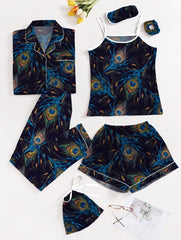 Studio By Arj Eshaal Omani Silk Tranquility – Elegant 7-Piece Night Dress Set Silky Finish Night Dress For Women and Girls 7 Piece Night Wear Women's Pajama Sets