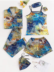 Studio By Arj Eshaal Omani Silk Serenity – Deluxe 7-Piece Pajama Set Silky Finish Night Dress For Women and Girls 7 Piece Night Wear Women's Pajama Sets