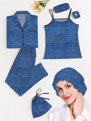 Studio By Arj Eshaal Omani Majestic Silk Nightwear – 7-Piece Pajama Set Silky Finish Night Dress For Women and Girls 7 Piece Night Wear Women's Pajama Sets