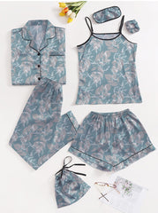 Studio By Arj Eshaal Omani Celestial Silk – Deluxe 7-Piece Night Dress Collection Silky Finish Night Dress For Women and Girls 7 Piece Night Wear Women's Pajama Sets