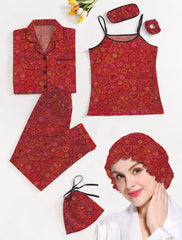 Studio By Arj Eshaal Omani Divine Silk – 7-Piece Pajama Set for Ultimate Comfort Silky Finish Night Dress For Women and Girls 7 Piece Night Wear Women's Pajama Sets