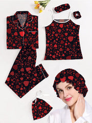 Studio By Arj Eshaal Omani Tranquil Nights – Luxurious Silk Pajama Set Silky Finish Night Dress For Women and Girls 7 Piece Night Wear Women's Pajama Sets