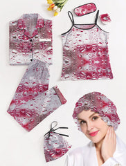 Studio By Arj Eshaal Omani Opulent Bliss – Silky Night Dress and Pajama Set Silky Finish Night Dress For Women and Girls 7 Piece Night Wear Women's Pajama Sets