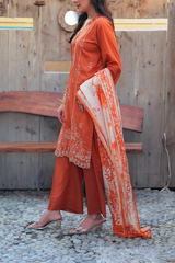 Chameli Studio Burnt Amber 3 Piece Unstitched Embroidered Cotton Lawn