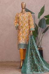 Ronaq E Eid By Bin Saeed Stitched 3 Piece Exc Emb Lawn Suit-SM-1879-Yellow