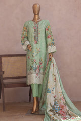 Ronaq E Eid By Bin Saeed Stitched 3 Piece Exc Emb Lawn Suit-SM-1881-Mint