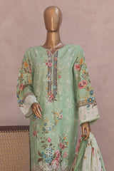 Ronaq E Eid By Bin Saeed Stitched 3 Piece Exc Emb Lawn Suit-SM-1881-Mint