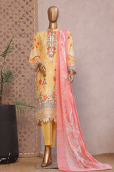 Ronaq E Eid By Bin Saeed Stitched 3 Piece Exc Emb Lawn Suit-SM-1884-Yellow