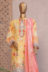 Ronaq E Eid By Bin Saeed Stitched 3 Piece Exc Emb Lawn Suit-SM-1884-Yellow