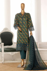 Bin Saeed Stitched 3 Piece Exclusive Lawn Frock Vol-01 Collection-SM-1457-Green