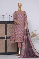 Bin Saeed Stitched 3 Piece Exclusive Lawn Frock Vol-01 Collection-SM-1461-Mauve