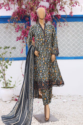 Bin Saeed Stitched 3 Piece Cutwork Lawn Frock Suit-SM-691-Green