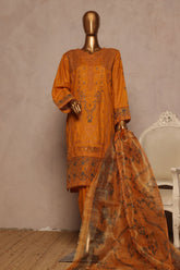 Bin Saeed Stitched 3 Piece Luxe Plain Cotton With Chiffon Dupatta Suit-SMPC-1955-Mustard