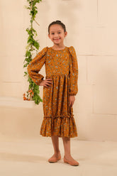 Sprinkles Stitched 1 Piece Summer Shirts Kids Collection'2025-The Duo - Mustard Bloom Allover Floral Print Tunic Dress