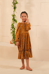 Sprinkles Stitched 1 Piece Summer Shirts Kids Collection'2025-The Duo - Mustard Bloom Allover Floral Print Tunic Dress