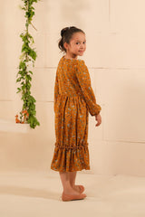 Sprinkles Stitched 1 Piece Summer Shirts Kids Collection'2025-The Duo - Mustard Bloom Allover Floral Print Tunic Dress