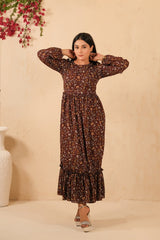 Sprinkles Stitched 1 Piece Summer Shirts Women Collection'2025-The Duo - Mocha Dream Allover Floral Print Tunic Dress