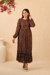 Sprinkles Stitched 1 Piece Summer Shirts Women Collection'2025-The Duo - Mocha Dream Allover Floral Print Tunic Dress