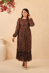 Sprinkles Stitched 1 Piece Summer Shirts Women Collection'2025-The Duo - Mocha Dream Allover Floral Print Tunic Dress