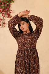 Sprinkles Stitched 1 Piece Summer Shirts Women Collection'2025-The Duo - Mocha Dream Allover Floral Print Tunic Dress