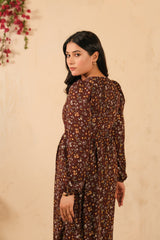 Sprinkles Stitched 1 Piece Summer Shirts Women Collection'2025-The Duo - Mocha Dream Allover Floral Print Tunic Dress