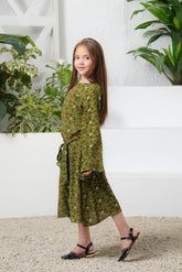 Sprinkles Stitched 1 Piece Summer Shirts Kids Collection'2025-Green Floral Allover Floral Print Tunic Dress