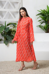 Sprinkles Stitched 1 Piece Summer Shirts Women Collection'2025-Orange Blossom Match Allover Floral Print Tunic Dress