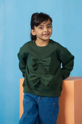Sprinkles Stitched 1 Piece Winter Shirts Kids Collection'2025-Bow Charm Sweatshirt - Dark Green