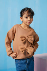 Sprinkles Stitched 1 Piece Winter Shirts Kids Collection'2025-Bow Charm Sweatshirt - Coffee Brown