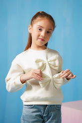 Sprinkles Stitched 1 Piece Winter Shirts Kids Collection'2025-Bow Charm Sweatshirt - Cream White