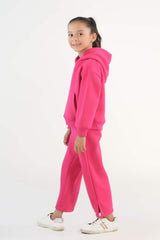 Sprinkles Stitched 2 Piece Winter Co Ord Sets Kids Collection'2025-Hoodie With Slit Open Flared Pants - Hot Pink