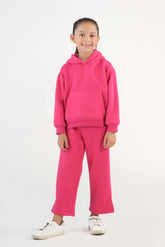 Sprinkles Stitched 2 Piece Winter Co Ord Sets Kids Collection'2025-Hoodie With Slit Open Flared Pants - Hot Pink