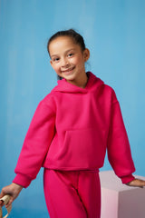 Sprinkles Stitched 2 Piece Winter Co Ord Sets Kids Collection'2025-Hoodie With Slit Open Flared Pants - Hot Pink