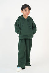 Sprinkles Stitched 2 Piece Winter Co Ord Sets Kids Collection'2025-Hoodie With Slit Open Flared Pants - Dark Green